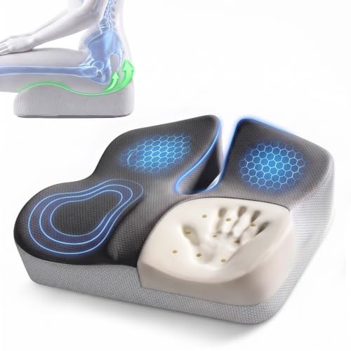 Thickened Adjustable Seat Cushion, 4.7-5.9" Ergonomic Memory Foam Cushion with Widened Coccyx Cutout for Tailbone Support, Sciatica Relief & Long Sitting, Butt Cushion for Office Chair