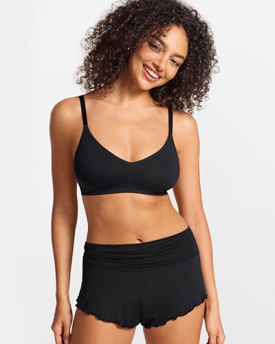 Natrelax Modal Ribbed V Neck Bralette - color: Black, size: X-Large