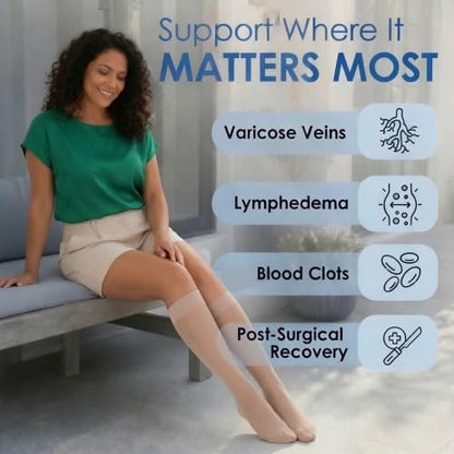 ABSOLUTE SUPPORT Women Sheer Compression Socks 20-30mmHg, Nude, X-Large - color: Nude, size: X-Large