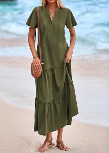 KIRUNDO Summer Maxi Dresses for Women with Pockets 2026 - color: Army Green, size: Medium