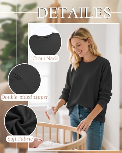 Oakgarden Women's Zipper Oversized Nursing Sweatshirts - color: Black, size: Small