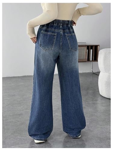 MakeMeChic Women's Maternity Jeans Loose Fit Over The Belly Pants - color: Blue, size: Medium