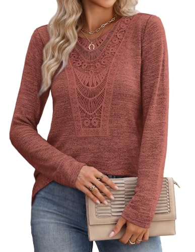 OFEEFAN Long Sleeve Shirts for Women Boho Tops Trendy Blouses Dressy Casual - color: Caramel, size: Medium