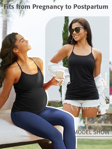 ATTRACO Women's Maternity Tank Tops with Built in Bra Pregnancy Tank - color: Black, size: Medium