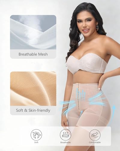 SHAPSHE High Waist Tummy Control Shapewear Shorts with Front Hooks - color: Tan, size: 3X-Large