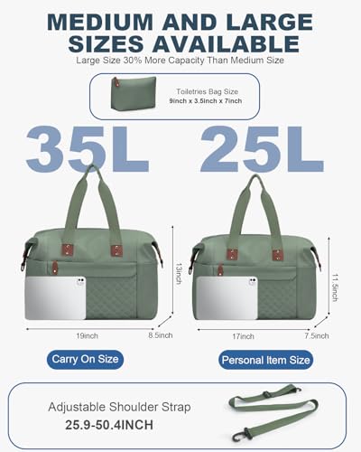 Pritent Travel Duffle Bag, Weekender Overnight Personal Item Carry On Bag - color: Green, size: Large