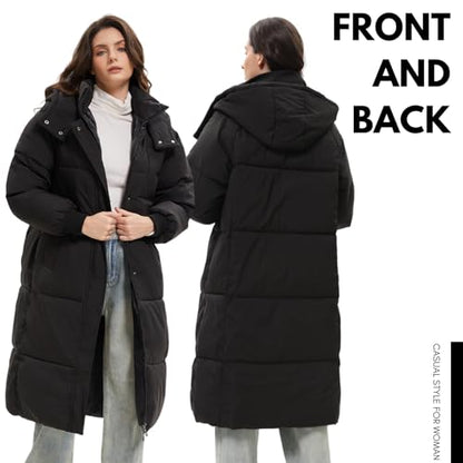 PUFFIT Long Puffer Jacket for Women,2025 Thickened Winter Coat Hooded with Deep Pockets, Ladies Warm Winter Jacket - color: Black, size: X-Small