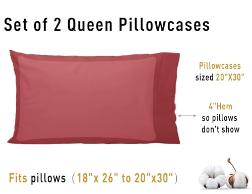 Sunflower Queen Pillowcases Set of 2, 100% Cotton Pillow Cases, Jester Red - color: Jester Red, size: Queen (20"x30")