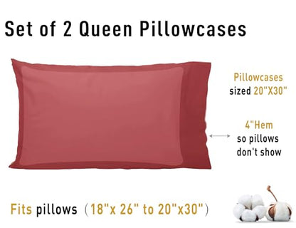 Sunflower Queen Pillowcases Set of 2, 100% Cotton Pillow Cases, Jester Red - color: Jester Red, size: Queen (20"x30")