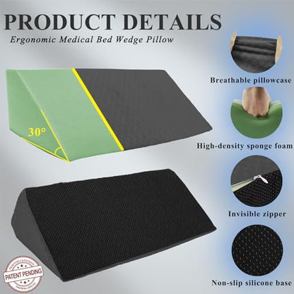 Bed Wedge Pillow for Side Sleeping Sponge Filled Body Positioning - color: Gray
