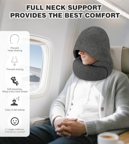 Hat-style travel neck pillow, upgraded version of airplane neck pillow - color: Grey