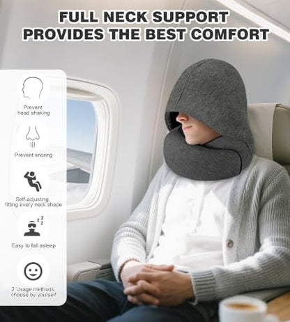Hat-style travel neck pillow, upgraded version of airplane neck pillow - color: Grey