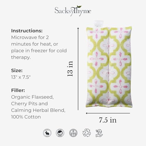 SacksyThyme Microwave Heating Pad for Pain Relief, Flaxseed & Cherry Pit Herbal Heating Pad, Hot Cold Therapy - color: Pretty in Pink