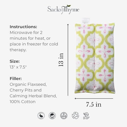 SacksyThyme Microwave Heating Pad for Pain Relief, Flaxseed & Cherry Pit Herbal Heating Pad, Hot Cold Therapy - color: Pretty in Pink