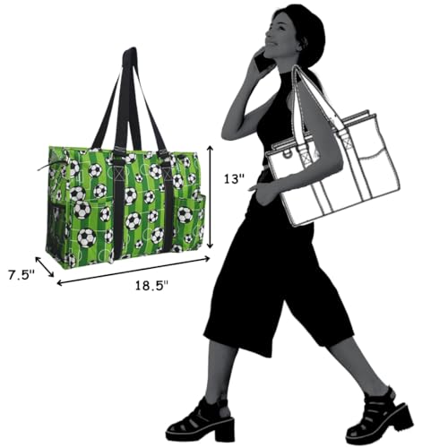 NGIL Work Tote Bag with Exterior Pockets - color: Ngil Zip-soccer Goal-black