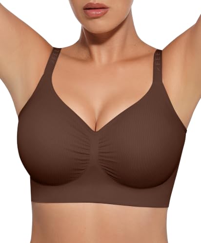 FeelinGirl Bras for Women Comfy Seamless Wireless Bralettes - color: Dark Brown, size: Medium