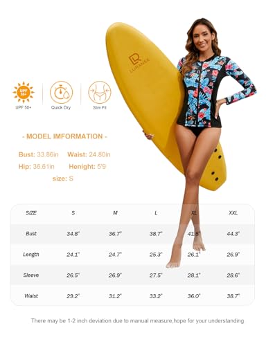 LURANEE Women's Zip Up Rash Guards for Women UPF50+ Long Sleeve Swimsuit - color: Black Tie Dye, size: Medium