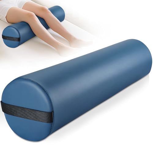 26 x 6 In Full Round Massage Bolster, PU Leather Bolster with Strap Handle - color: 6" Full Round - Blue