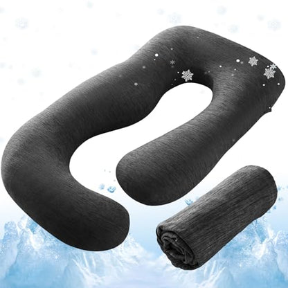 Sasttie Cooling Pregnancy Pillow Cover for 57-inch Maternity Pillow, Black - color: Black