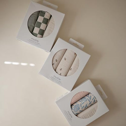 mushie Water Repellent Changing Pad Liners | Cotton (Olive Check Combo) - color: Olive Check Combo