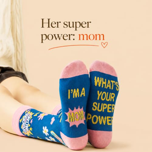 Funny Socks for Mom,Mom to be Gift with Box & Card,Size 6-12 - color: Super Mom-flower