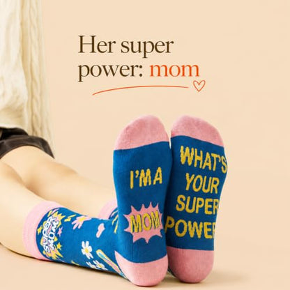 Funny Socks for Mom,Mom to be Gift with Box & Card,Size 6-12 - color: Super Mom-flower