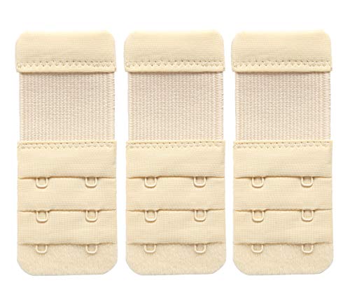 Women's Bra Extender 3 Hook / 2 Hook Bra Extension Strap Soft and Comfortable - color: Beige,2 Hook 3/4" Hook Spacing