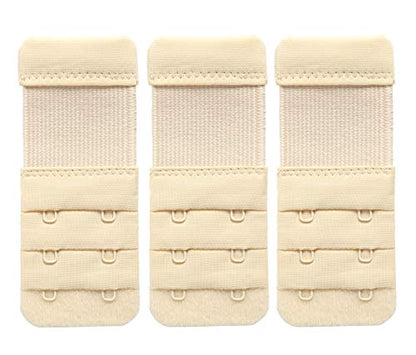 Women's Bra Extender 3 Hook / 2 Hook Bra Extension Strap Soft and Comfortable - color: Beige,2 Hook 3/4" Hook Spacing