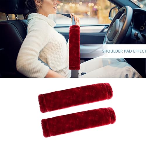 MOONET Universal Soft Faux Sheepskin Seatbelt Covers, 2 Pack (Claret) - color: Claret