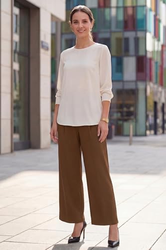 OUGES Women's Wide Leg Summer Business Casual Maternity Pants with Pockets - color: Dark Coffee, size: Small