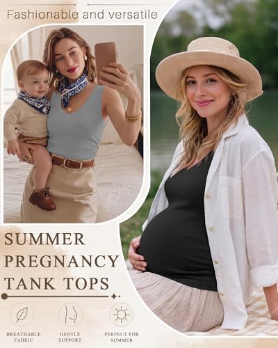 3 Pack Women's Maternity Tank Tops - color: White, Light Heather Gray, Black, size: Medium
