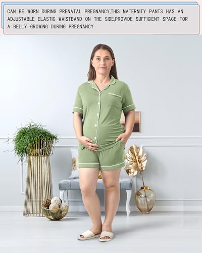 Rnxrbb Button Down Maternity Pajamas Set Nursing Postpartum Pjs Clothes - color: New-greyish Green, size: X-Small