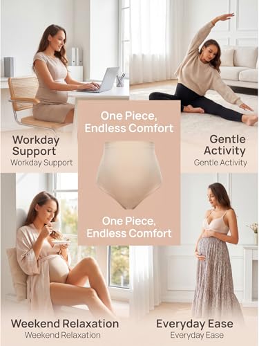 4 Pack Women's Maternity High Waist Underwear Over Bump Pregnancy Soft Seamless Supportive Panties - color: 2*black+2*nude, size: Small