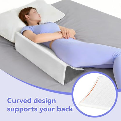 Vekkia Wedge Pillow for Side Sleeping, Back Support with High-Density Foam - color: White