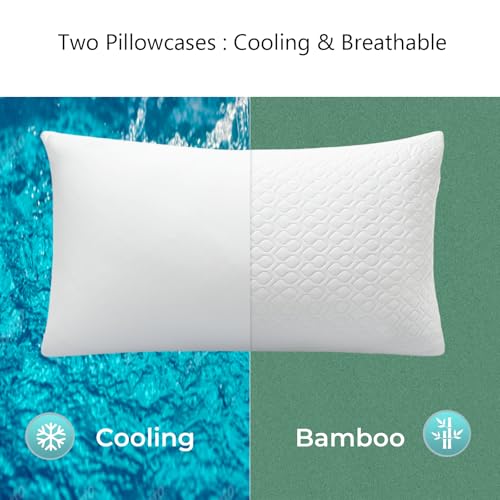 Rainmr Queen Size Bed Pillow for Sleeping Shredded Memory Foam Adjustable Loft Pillows with Cooling Washable Pillow Case, 20x30 inches (White, Queen 1-Pack) - size: 20x30 IN
