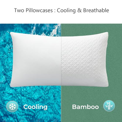 Rainmr Queen Size Bed Pillow for Sleeping Shredded Memory Foam Adjustable Loft Pillows with Cooling Washable Pillow Case, 20x30 inches (White, Queen 1-Pack) - size: 20x30 IN
