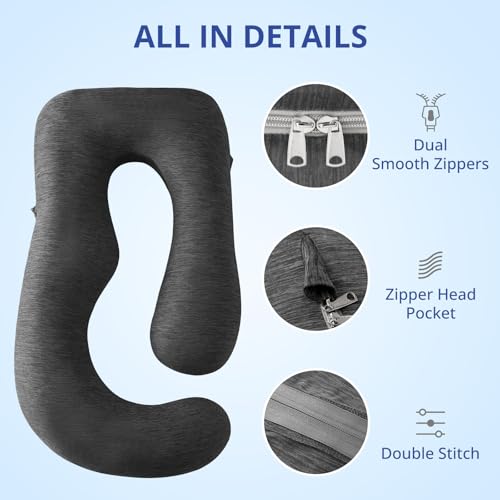 Sasttie Cooling Pregnancy Pillow Cover for 57-inch Maternity Pillow, Black - color: Black