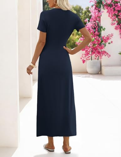 MEROKEETY Women's Summer T Shirt Casual Work Wrap Maxi Dresses - color: Navy, size: Large