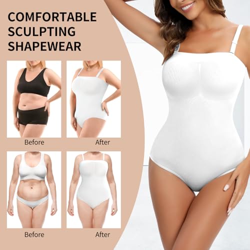 Strapless Shapewear for Womens Tummy Control Bodysuit Body Shaper Tube Tops - color: White, size: Small