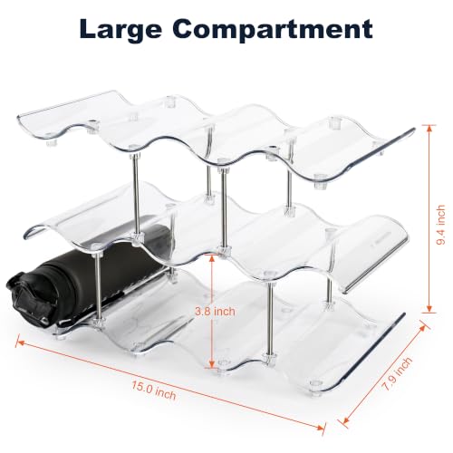 Stackable Water Bottle Organizer, Large Compartment Water Bottle Holder, 3 Tier Clear Water Bottle Storage Organizer for Cabinet