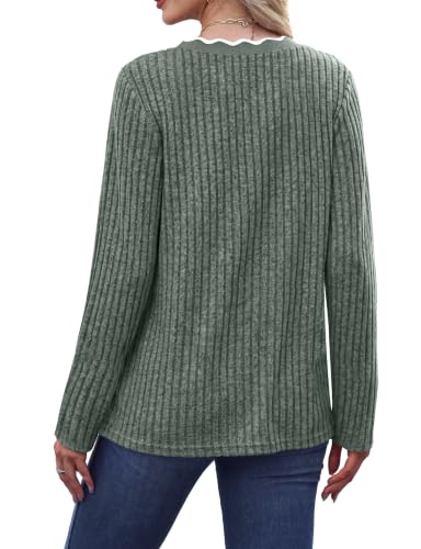 WIHOLL Long Sleeve Womens Shirts Lightweight Fall Tunic Top V Neck Sweaters - color: 02-green, size: XX-Large