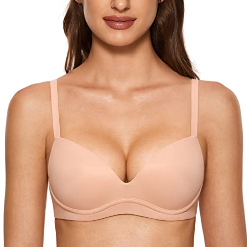 DOBREVA Women's Push Up Bra No Underwire Padded - color: Blush Beige, size: 32DD