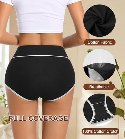 Womens Cotton Mid High Waisted Underwear Comfort Panties 5 Pack Briefs - color: Black-01-5 Pack-c, size: Medium