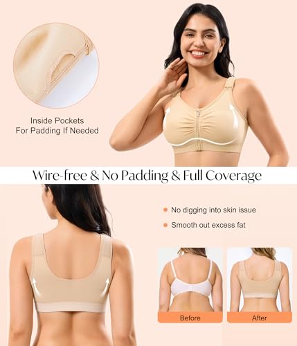 CYDREAM Zip Front Closure Wireless Bras for Women Post Surgery Compression - color: Beige, size: X-Large