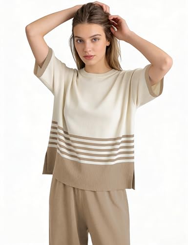 Women's Knit Lounge Sets 2 Piece Pants Sweatsuit - color: Khaki, size: Medium