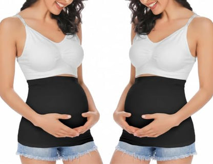 Rheane Maternity Belly Band Pregnancy Belly Support Band Belly Maternity Clothes (Black+Black 3) - color: C. Black+Black, size: 3