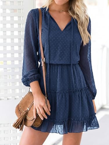 BTFBM Long Sleeve Dress for Women Fall 2026 - color: Dot Navy, size: Large