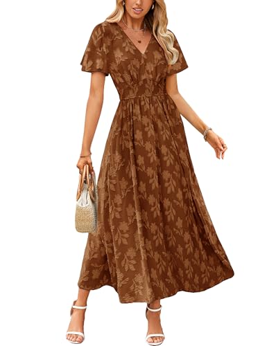 CzzzyL Women's Nursing Floral Dress V Neck Wedding Guest with Pockets - color: Brown, size: Medium