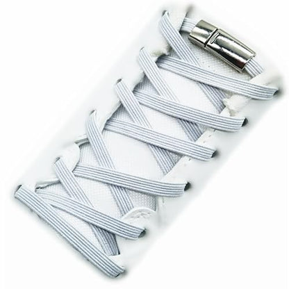 Magnetic No Tie Elastic Shoe Laces for Kids Adults, No screw, One Size Fits All - color: Silver White
