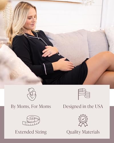 Kindred Bravely Clea Long Sleeve Maternity Nursing and Postpartum Nightgown - color: Black, size: X-Large